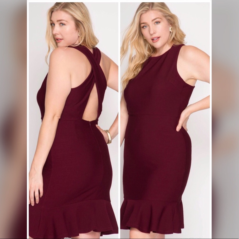 PLUS Wine Mermaid Midi Dress